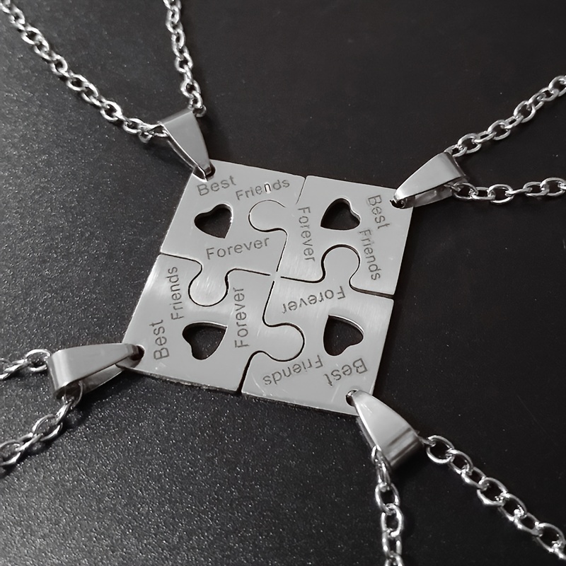 Stainless Steel Puzzle Necklace Bestie Jewelry Set 4 Pcs